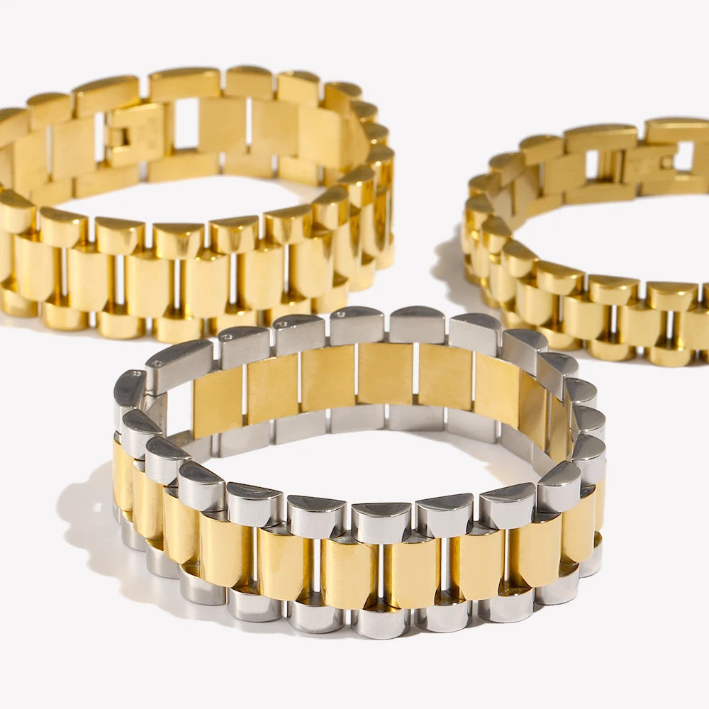E.B.belle  New Stainless Steel Gold Plated Detachable Wristbands Bracelets Bangles For Women Men Gold Wrap Bracelets