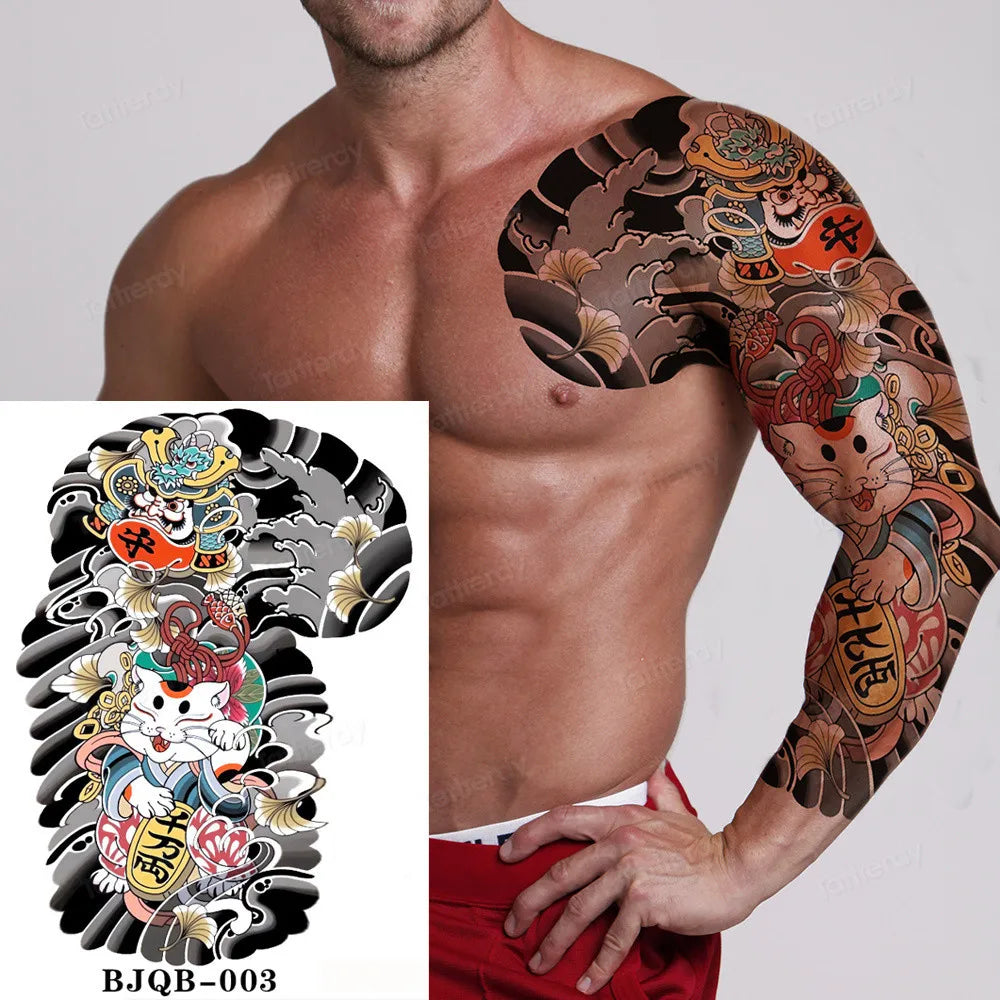 Men Super Large Chest Temporary Tattoo Stickers Full Arm Sleeve Body Art Muscle Adult Tattoo Waterproof Totem Tribal Dragon