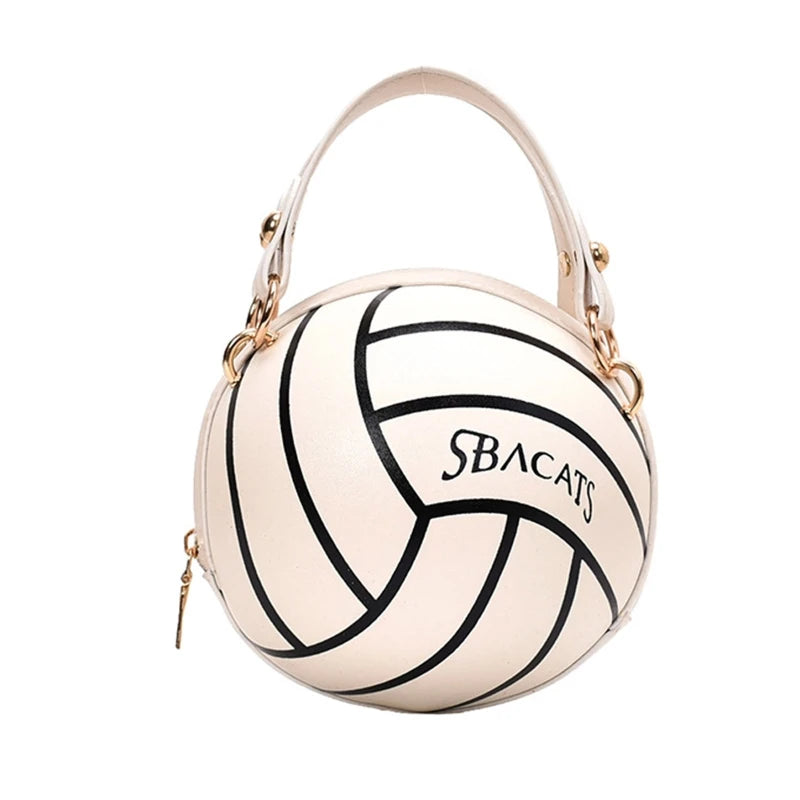 Women Ladies Football Volleyball Round Crossbody Shoulder Bag PU Leather Tote Purse Handbag Chain Purse Satchel