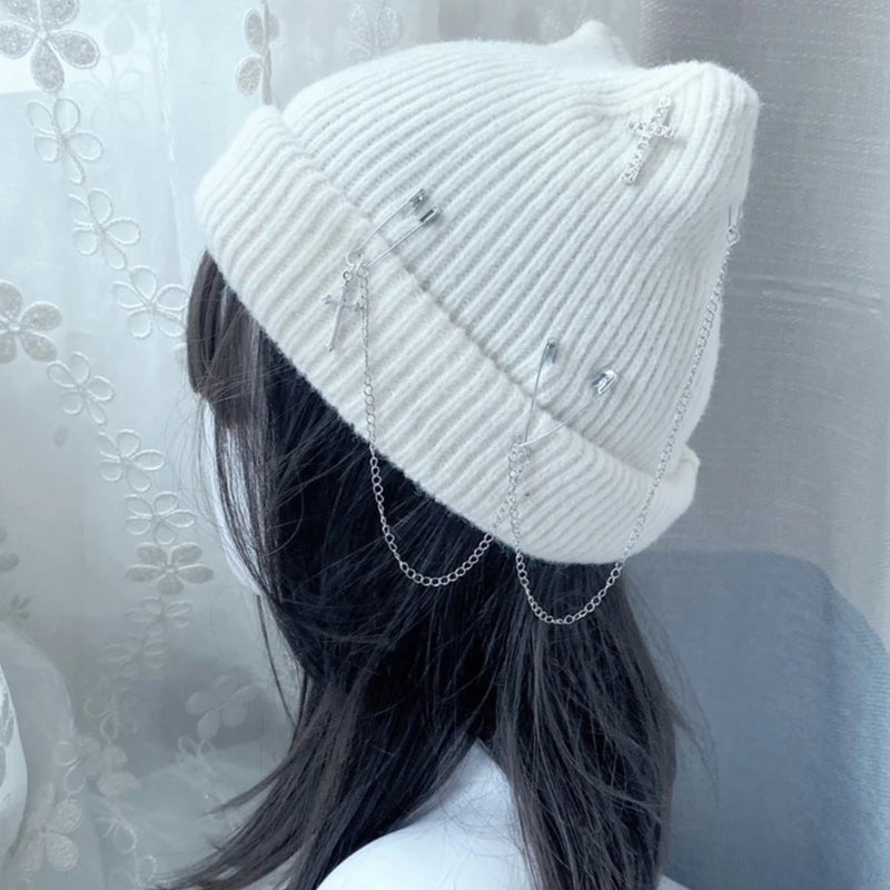 Handgewebte Beanie-Mützen für Damen, warme Wintermütze, Y2K-Teufelshornmütze für Teenager, Mädchen, modische Anime-Mütze, Kopfbedeckung