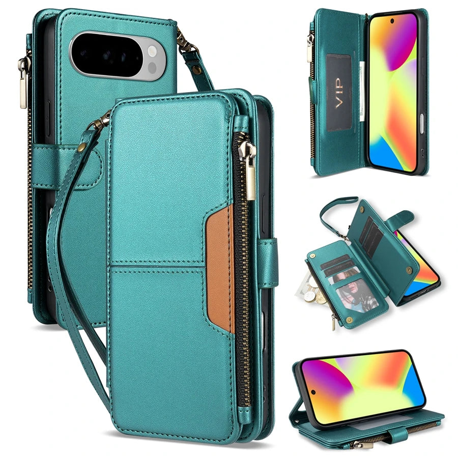 Wallet Multi-card Slot Zipper Kickstand Magnetic Flip Leather Case For iPhone 17 Pro Max 17e Air 16e 15 Plus 14 13 12 11 XR 8 7
