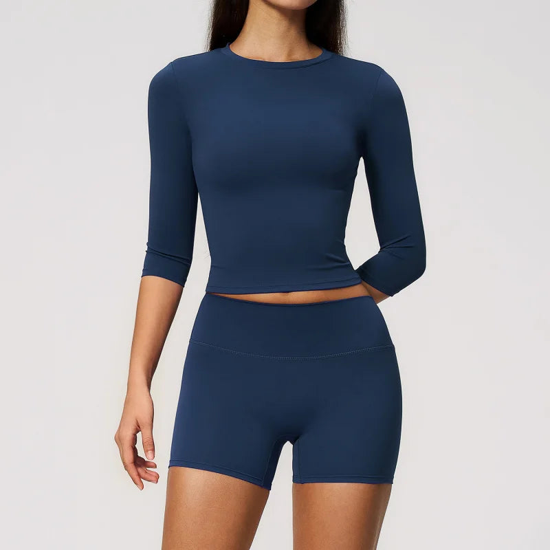Sportswear Workout Clothes 2026 New Yoga Outfit Set For Women Slim Fit Mid Sleeve Shorts Outdoor Fitness Half Sleeve Sports Suit