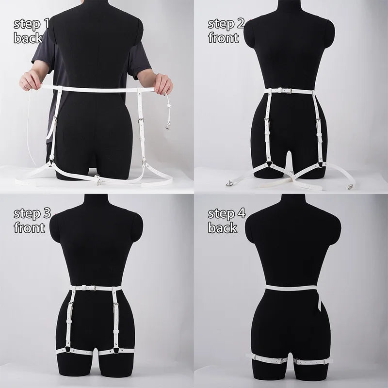 Women Black Punk Gothic O‑Ring Waist‑Thigh Harness Adjustable Accessory For Daily Jeans & Festival Outfits