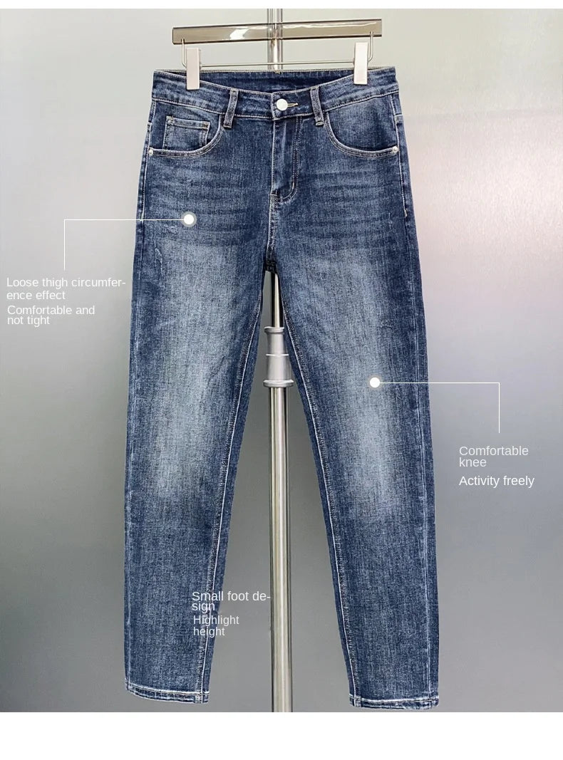 Modische Jeans mit Aufdruck für Herren, leichte Luxus-Jeans für Herren, Stretch, Slim Fit, hochwertige und modische Freizeithose mit Knöchelband