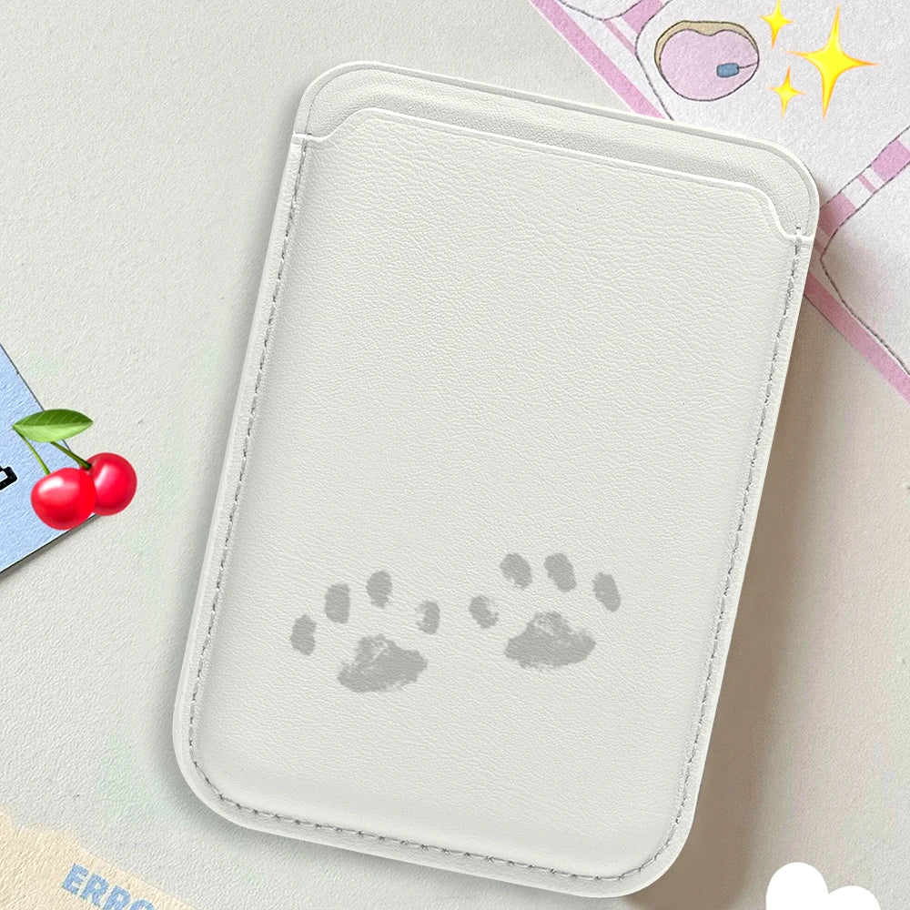 Cute Paw Bean Leather Card Wallet Cover Phone Card Holder Magnetic Case Suitable For all iPhone for Magsafe Card  Phone Back Bag