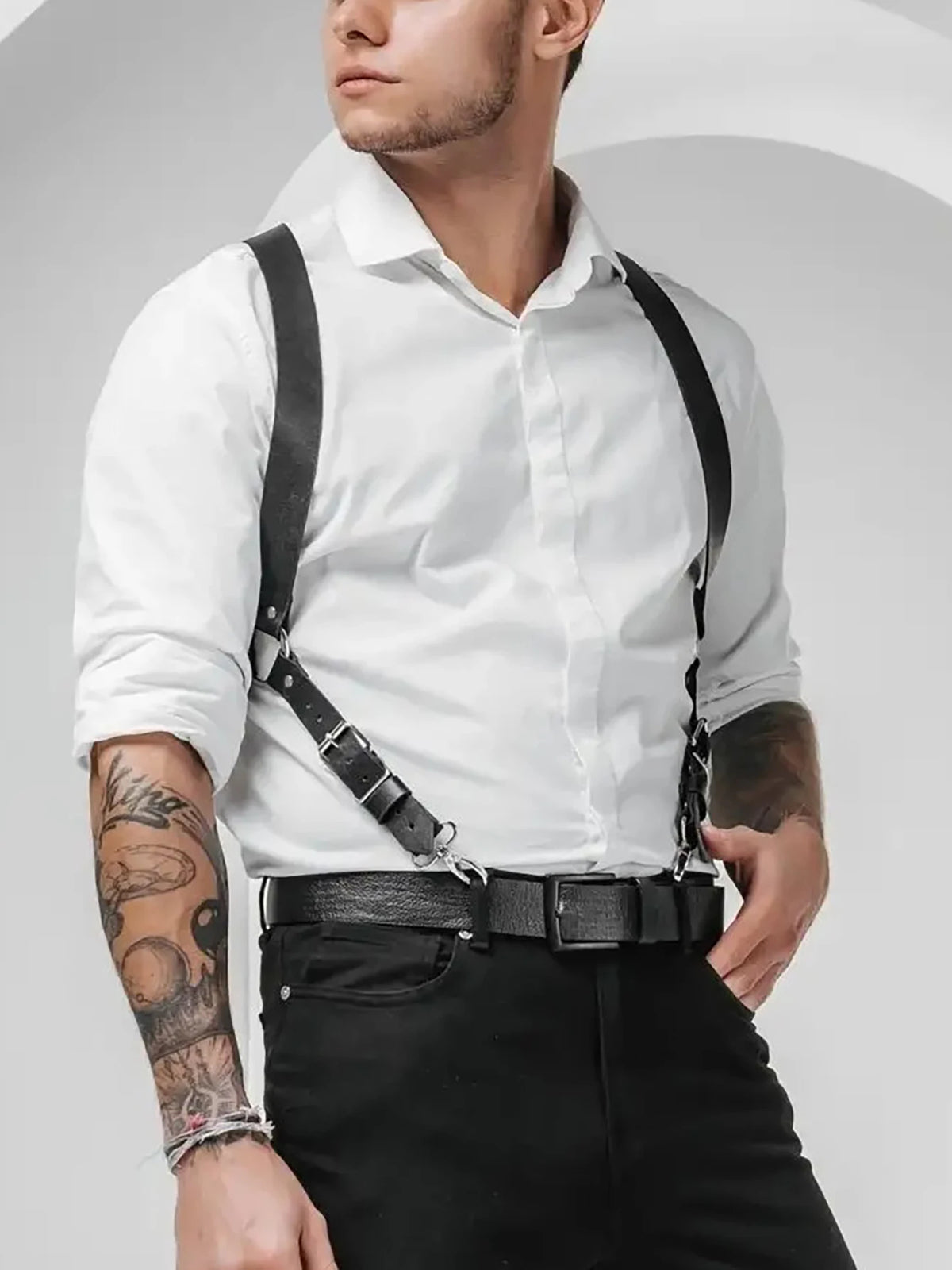 PU Leather Chest Harness for Men, Adjustable Suspenders, Fashion Punk Body Decortive Harness, Gothic Clothing Matching Accessory
