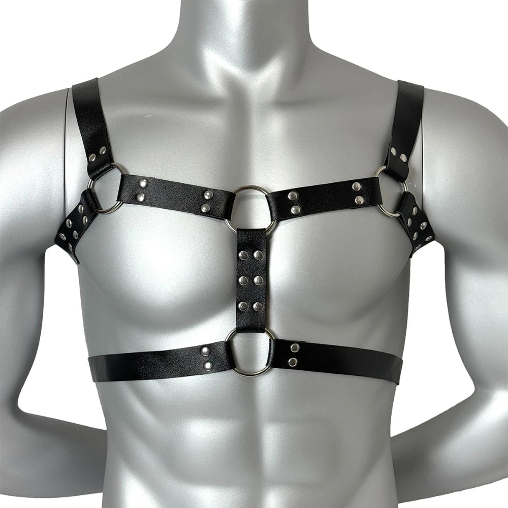 Men PU Leather Chest Harness Belt Adjustable Body Waist Strap with O Ring Rivet Punk Gothic Halloween Carnival Party Accessories