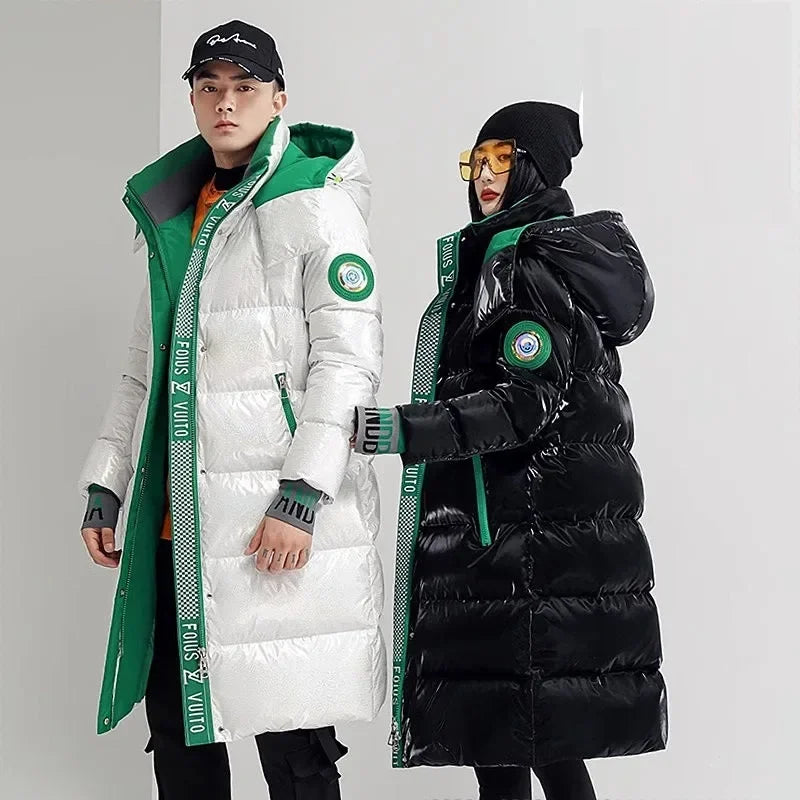 New Winter Jacket Men's Long Luxury Business Thickened Down Cotton Warm Parkas Men's Street Snow Cold-proof Hooded Padded Coat