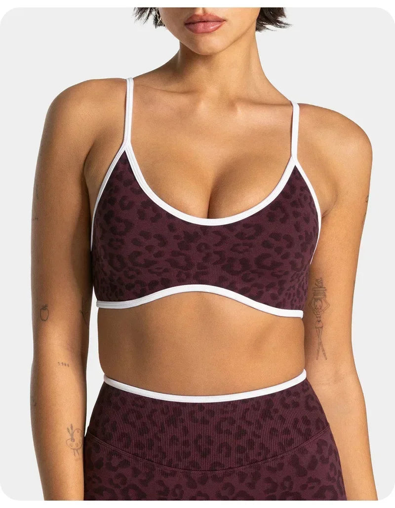 2PCS  High Quality Yoga SetNew Leopard Print Sports Underwear, Shockproof Butt Lift Workout Sports Trousers Women Activewear
