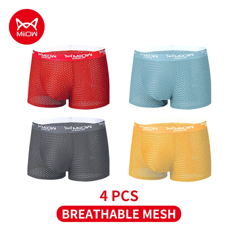 MiiOW 3/4/6Pcs Mesh Breathable Men Boxer Briefs Ice Silk Underwear Graphene Antibacterial Men Panties Underpants Man Boxershorts