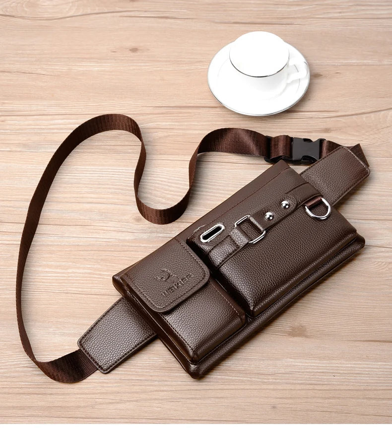 Men's Waist Pack Leather Bag Waist Belt Bag Male Leather Fanny Pack Fashion Luxury Small Shoulder Bags For Men Coin Purse