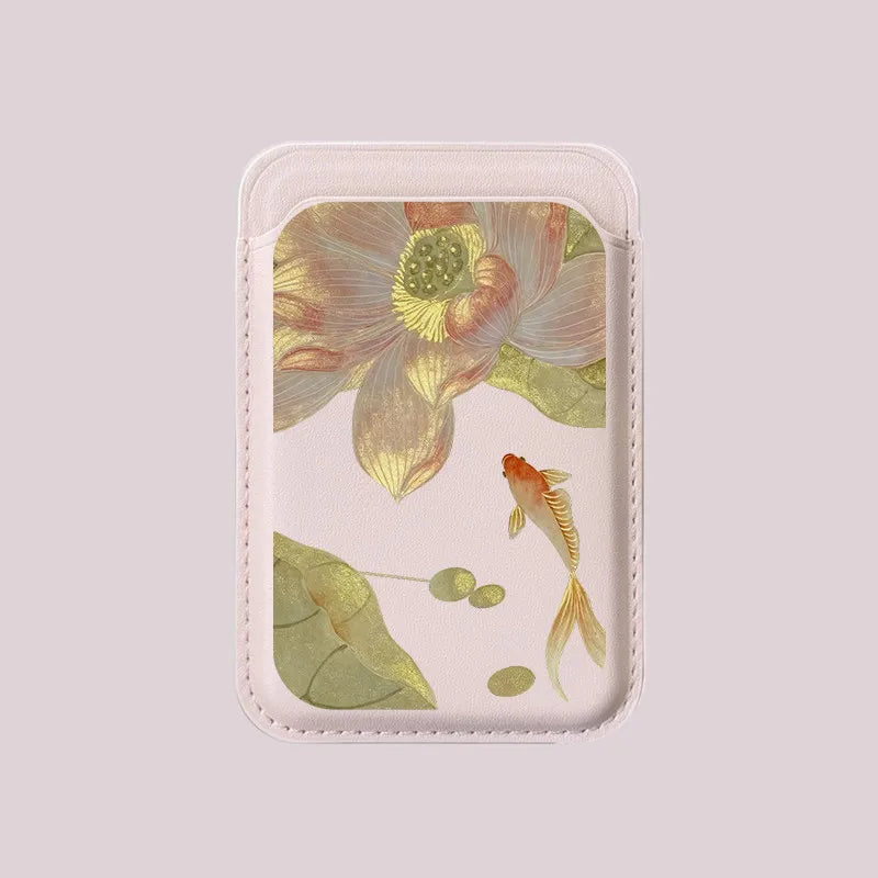 For MagSafe For iPhone 17 Pro Max Case For Samsung Galaxy S26 S25 FE Lucky Goldfish Painting Wallet Card Holder Magnetic Cover