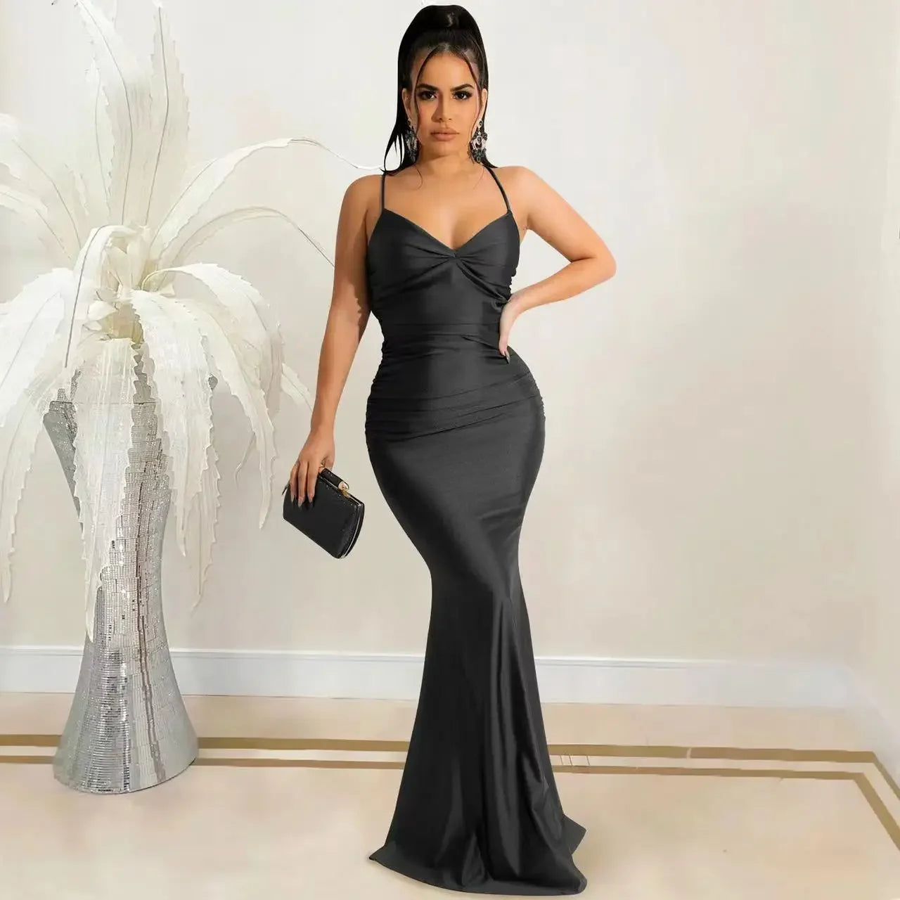 2024 New Lace Up Damen Solid Satin Maxi Kleid Rückenfrei Bodycon Sexy Streetwear Party Elegant Festival Abend Sommer Langes Kleid