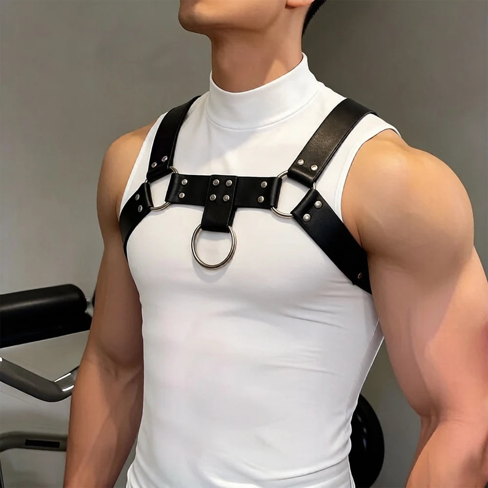 Street Fashion Men's PU Leather Harness Belt Y2K Style Gothic Belt Punk Rock Exotic Clothing Decoration Accessories Belt