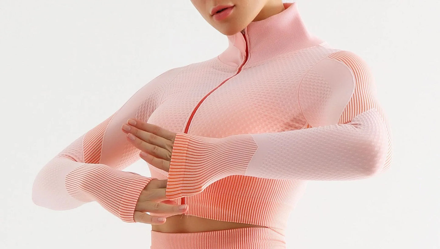 New  Spring Autumn Set Reticulate Stretch Fitness Seamless  Sportswear Suit For Women