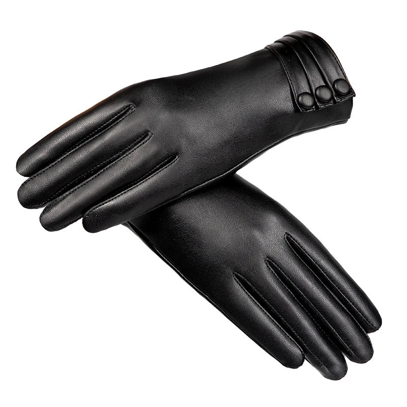 Handschuhe Damen Winter Outdoor Mode Bequeme Warme Handschuhe Plüsch Touchscreen Fahren PU Lederhandschuhe