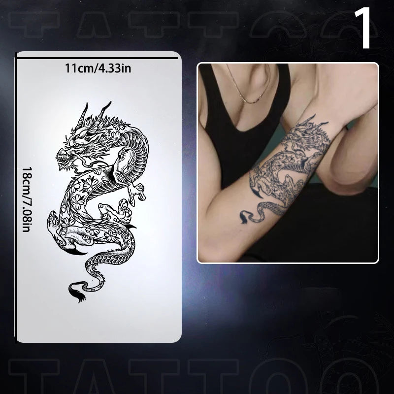 1pc Dragon Tattoo Sticker Realistic Dragon Fake Tattoo Stickers For Men Boys Kids 3D Dragon Temporary Tattoos Washable Tattoos