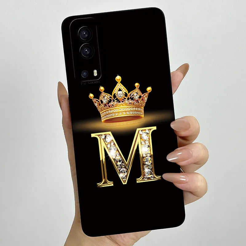 For Vivo Y72 5G V2041 Case Crown Letters Liquid Silicone Soft Phone Cases For Vivo Y52 5G V2053 Y72 Camera Protection Back Cover