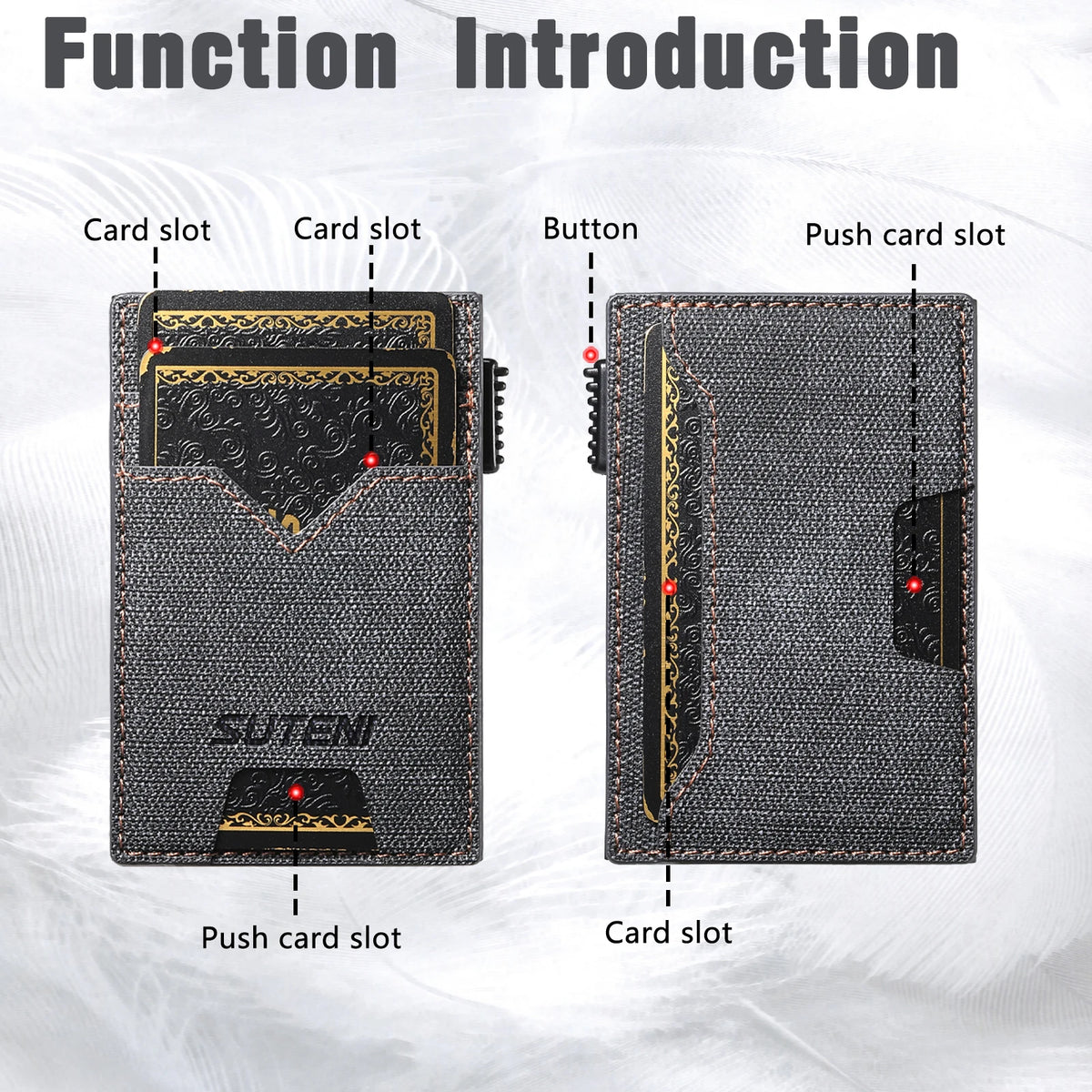 SUTENI Faux Leather Card Slot Wallet Flip Cover Unisex Card Box Pressing The Button Automatically Ejects The Card