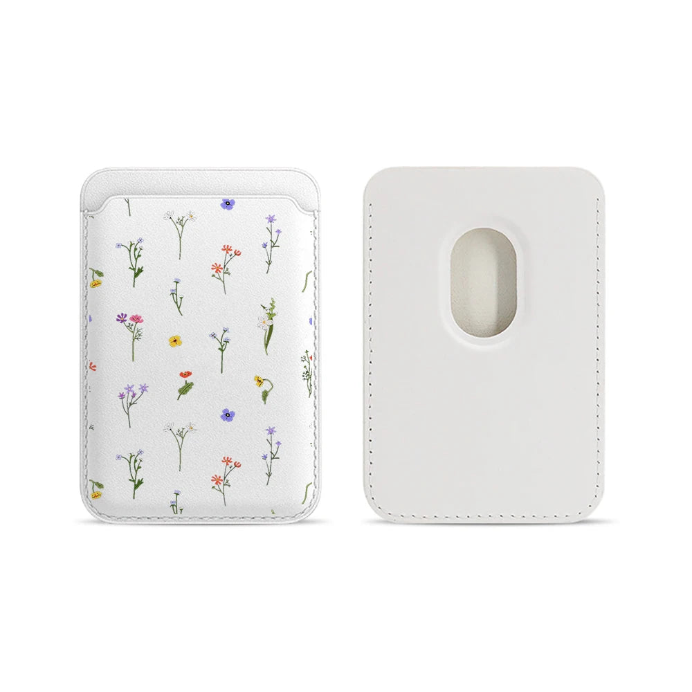 Leather Card Wallet Cover Magnetic Phone Card HolderPhone Back Bag Cute Flowers Case Suitable For all iPhone For Magsafe Card