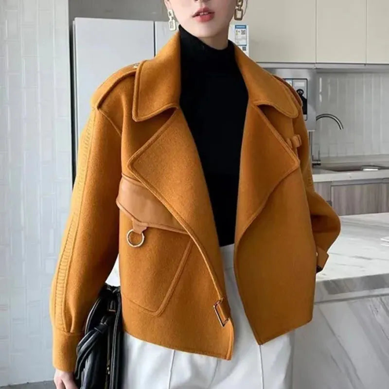 Women Faux Woolen Jacket Fall Winter Korean Fashion Coat Blazer Office Lady Long Sleeve Loose Cardigan Outwear Female Top