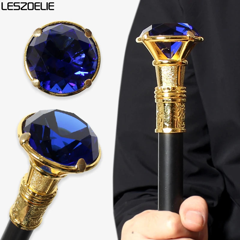 90cm Royal Blue Diamond Decorative Walking Stick with Gold Handle Fashionable Man And Woman Canes for Weddings And Holiday Decor