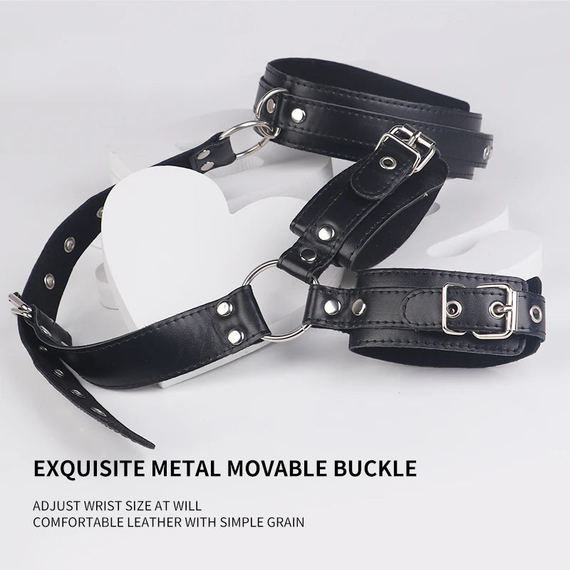 Neck to Wrist Restraints Kit Sexy Women B*SM Fetish Behind Back Handcuffs Collar Adjustable Bondage Set Couple SM Sex Game Tool