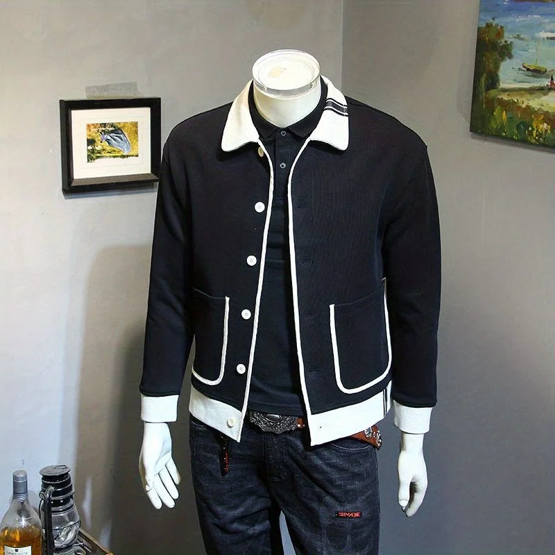 Autumn and Winter New Casual Lapel Jacket Korean Version Slim Fit Knitted Cardigan Jacket Trendy and Handsome Men's Clothing