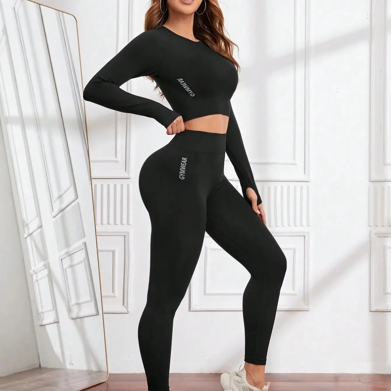Yoga Set 2 Pieces Gym Clothes Sportswear Yoga Suits For Women Fitness Set Workout Tracksuits Sports Long Sleeved Gym Leggings