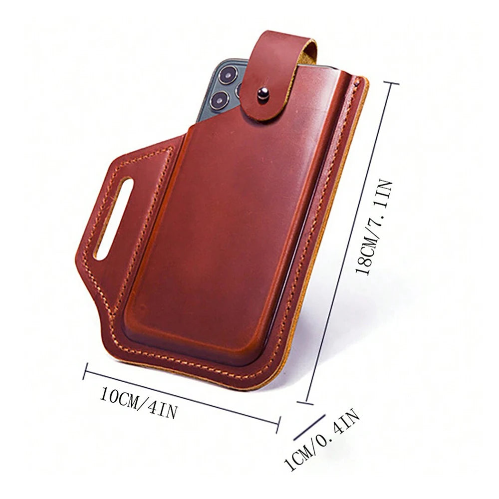 Leather Belt Phone Pouch, Leather Cell Phone Holster, Universal Leather Phone Case with Belt Loops, for Men and Women Large Coff