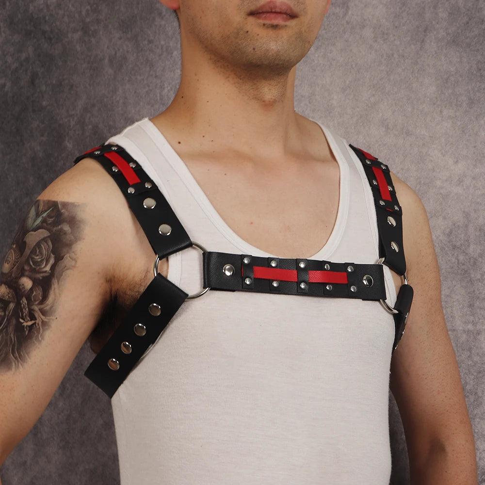 Punk Faux Leather Chest Harness for Men, For Rave Clubwear Masquerade Costume