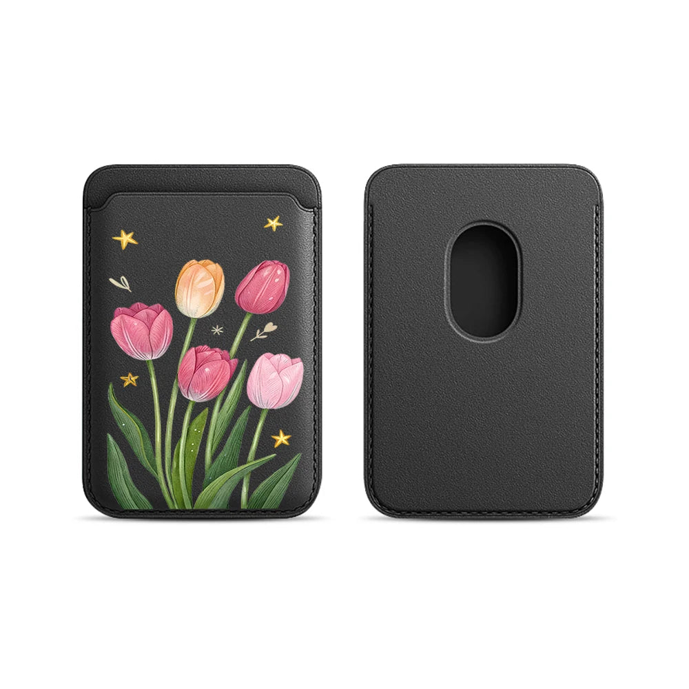 Tulip Flowers Leather Card Wallet Cases Phone Card Holder Magnetic Case Suitable For all iPhone for Magsafe Card Phone Back Bag