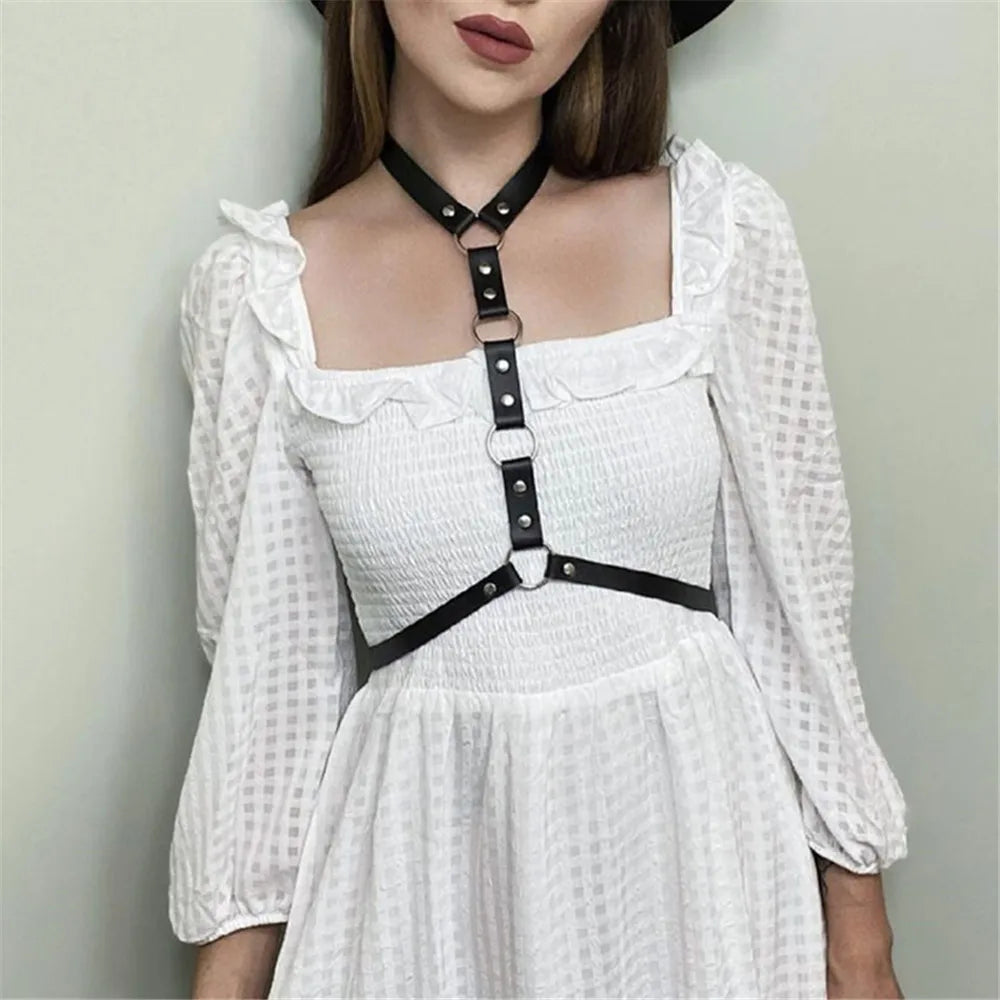 Women's PU Leather Harness Fashion Body Belt Gothic Punk Style Clothing Adjustable Harness Suspenders for Clothing Accessories