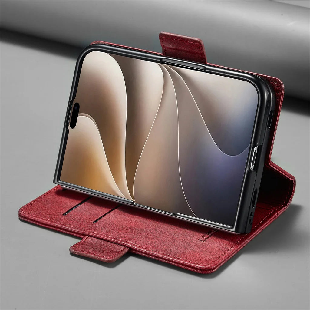 Business Leather Wallet Phone Case For Apple iPhone Duo RFID Blocking Credit Card Holder Hinge Protective Shockproof Full Cover