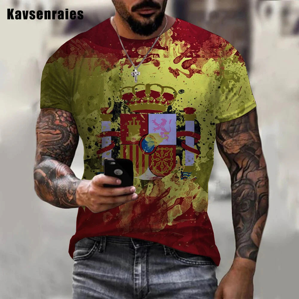 Newest Cool Summer Unisex Spain Flag 3D Print T-Shirt Men Casual Spain T-shirt Funny Short Sleeve Printing 3d Oversized T Shirt