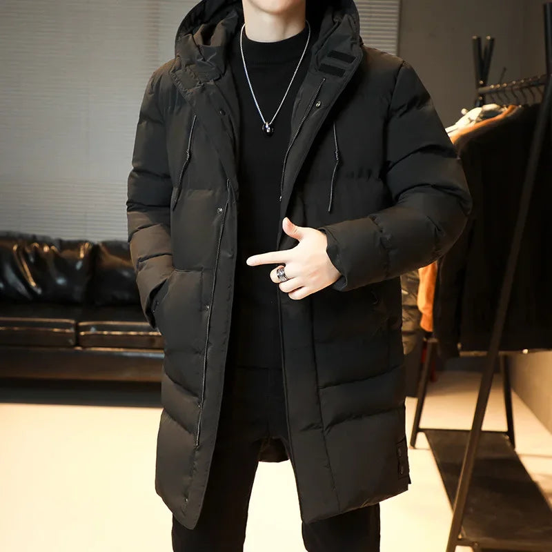 Jacket Men's Thickened Warm Long Coat Casual Slim Fit Hooded Men's Parkas Winter Solid Cotton Padded Jacket Brand clothing