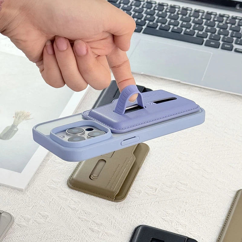 Magnetic Leather Wallet Card Holder Case for Magsafe IPhone 14 13 15 17 16 12 Air Pro Max Plus Mac Safe Hidden Strap Stand Cover