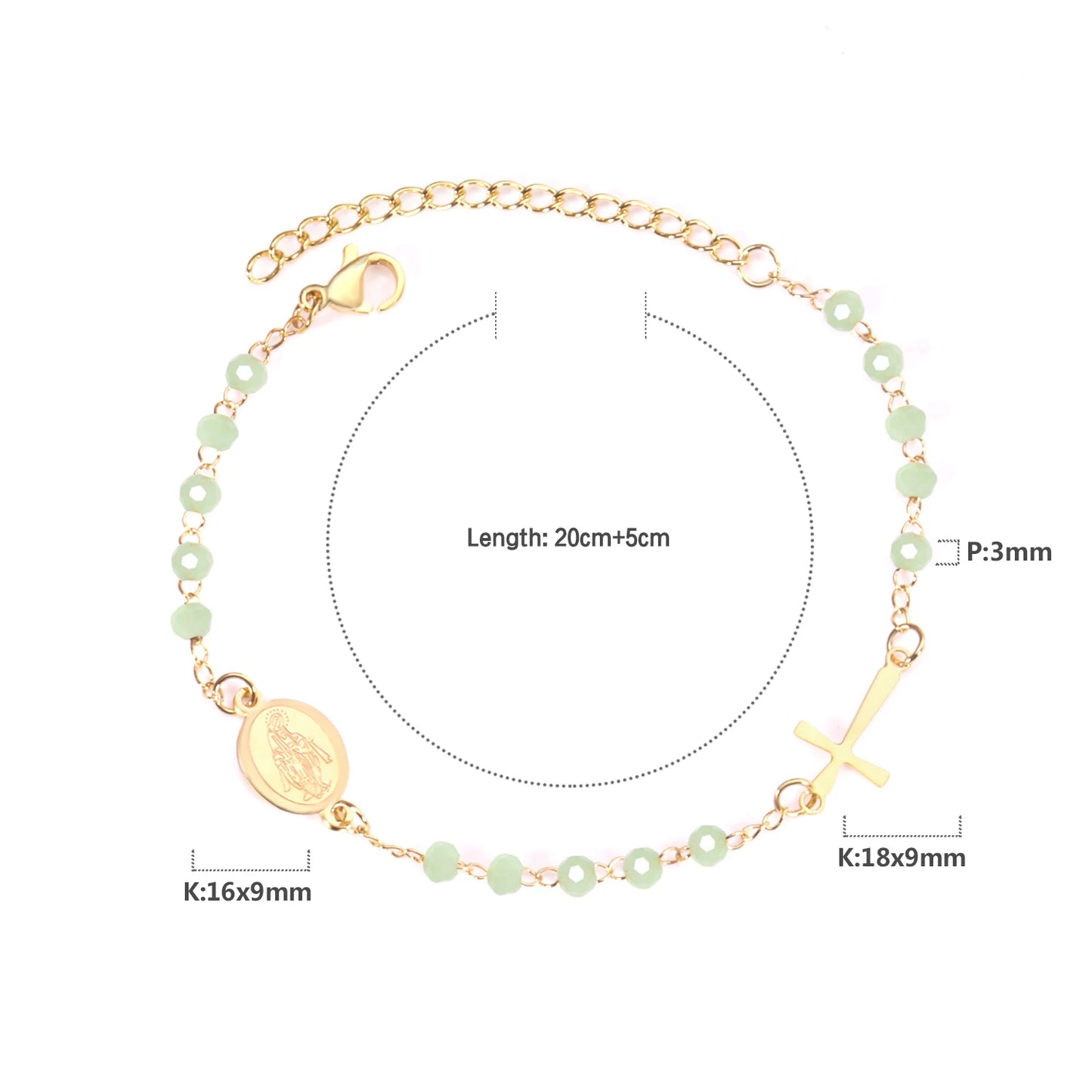 LUXUSTEEL Stainless Steel Long Necklace Virgin Mary Cross Pendant with 35cm+15cm Extender Bead Chain Jewelry