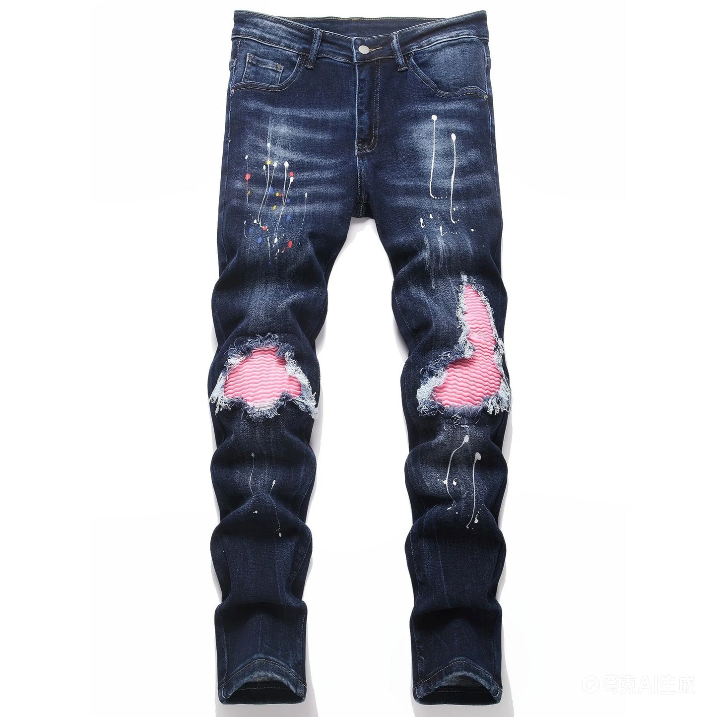 Men Skinny High Stretch Ripped Denim Jeans for Man Casual Pants Slim Fit Biker Trousers Hole Patchwork Paint Splatter Male Jeans