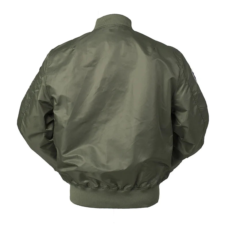 High Quality Military Fashion Casual Boy Youth Lightweight Top Gun Patch Embriodey Streetwear Ma1 Satin Flight Bomber Jacket Men