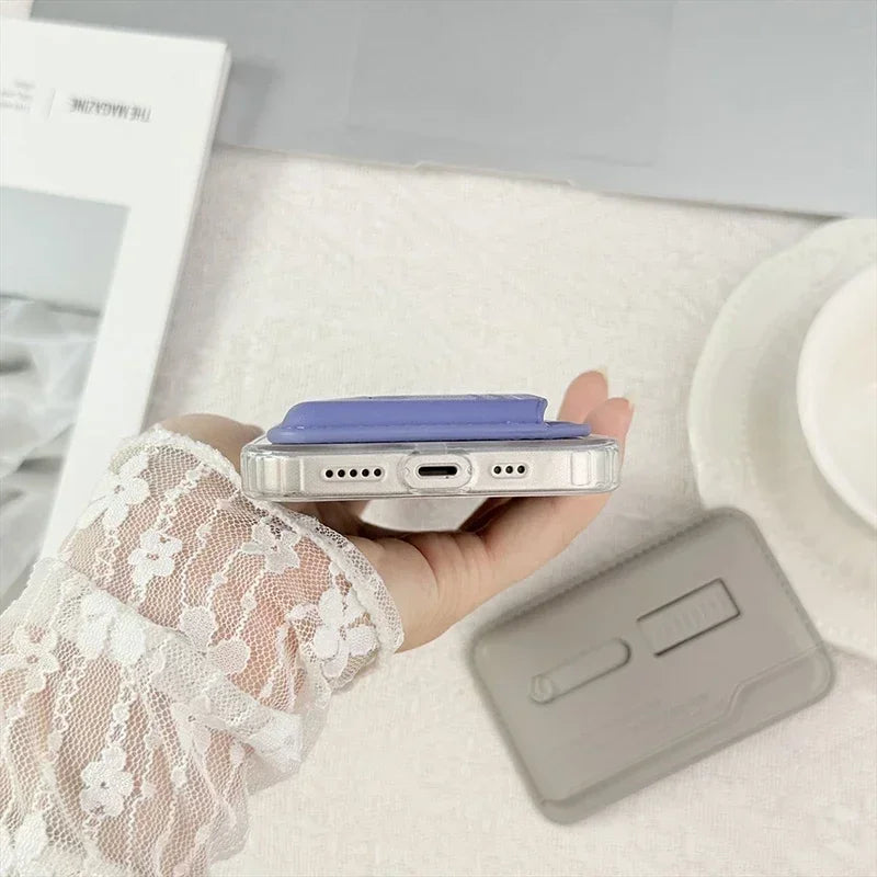 Magnetic Leather Wallet Card Holder Case for Magsafe IPhone 14 13 15 17 16 12 Air Pro Max Plus Mac Safe Hidden Strap Stand Cover