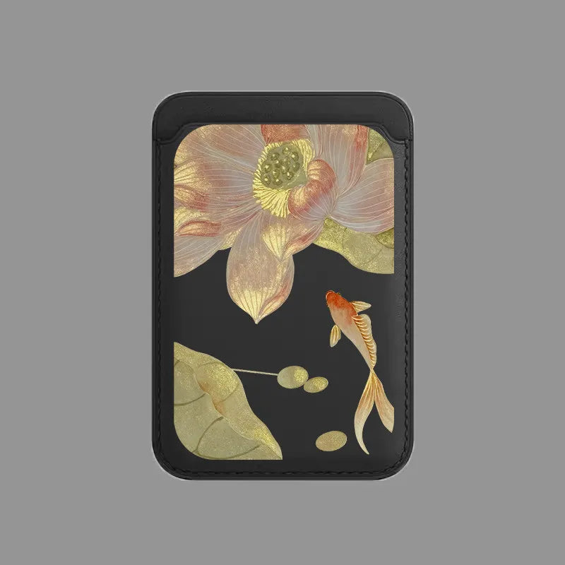 For MagSafe For iPhone 17 Pro Max Case For Samsung Galaxy S26 S25 FE Lucky Goldfish Painting Wallet Card Holder Magnetic Cover