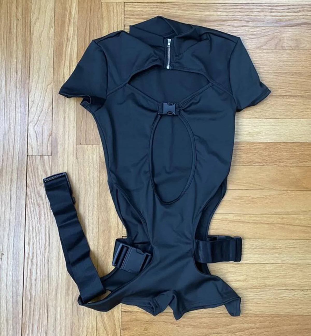 Gothic Hollow out Bandage Playsuit Stand Collar Cutout Garter Shorts Romper with Separate Belt And Zipper for Women Night out