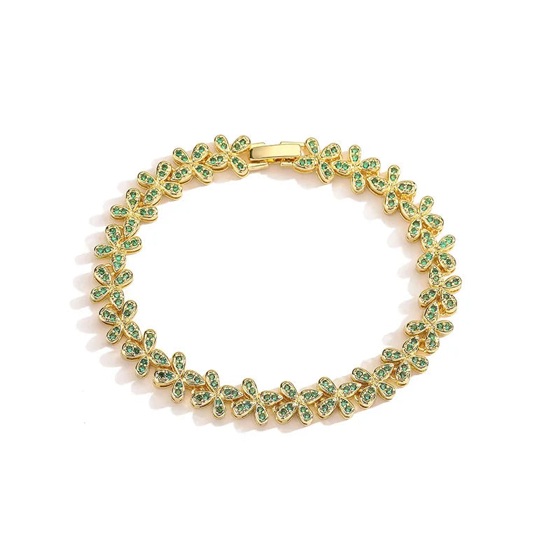 HECHENG, Four Leaf Clover Crystal Necklace, Ladies' Sparkling Zircon Luxury Bracelet, Wedding Party High-quality Gift Jewelry