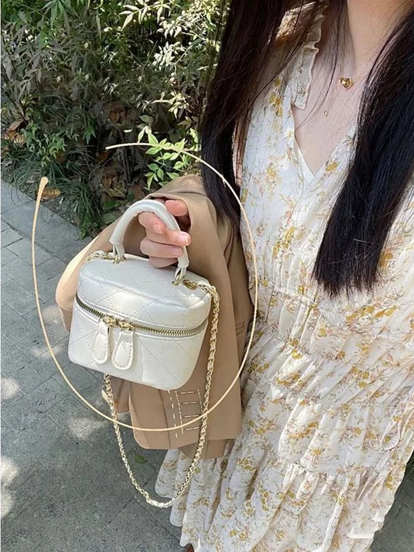 Black White Rhombus Plaid Shoulder Bags Mini Square Makeup Box PU Leather Cross Body Bags Wallet Key Lipstick Holder Storage Bag