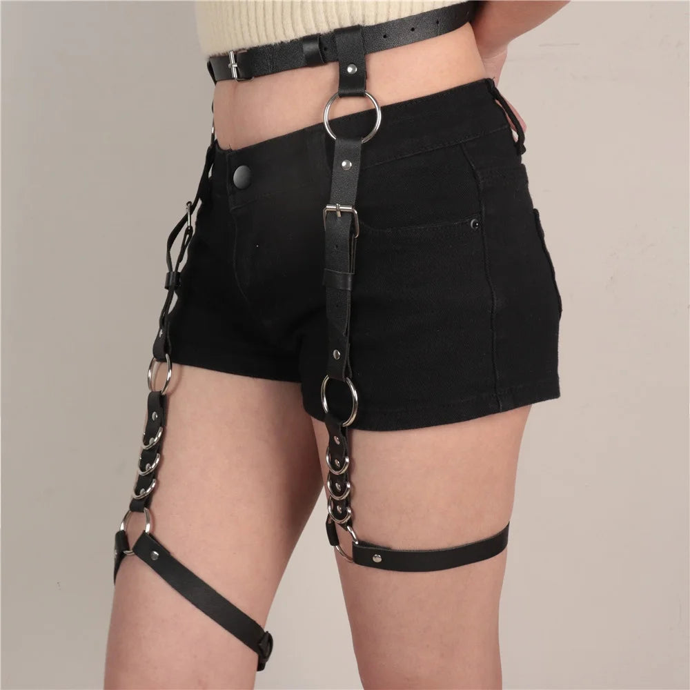 Dark Punk Y2K Sweet & Edgy Thigh Garter | Waist-Hip One-Piece PU Design | Women's Accessory for Music Festivals & Cosplay