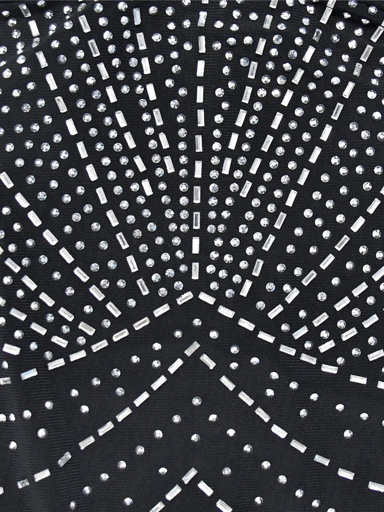 HBLL Mesh Sexy Dress Rhinestone Sleeveless Elastic Bodycon Trend Birthday Midnight Party Outfits Luxury Shiny Dress Vestidos