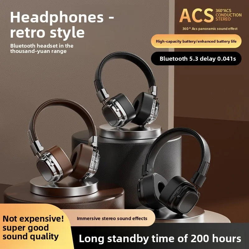 Shoumi Hifi Wireless Headphones Bluetooth Earphones Large Headset Helmets with Mic Support TF-Card Mp3 Play display screen