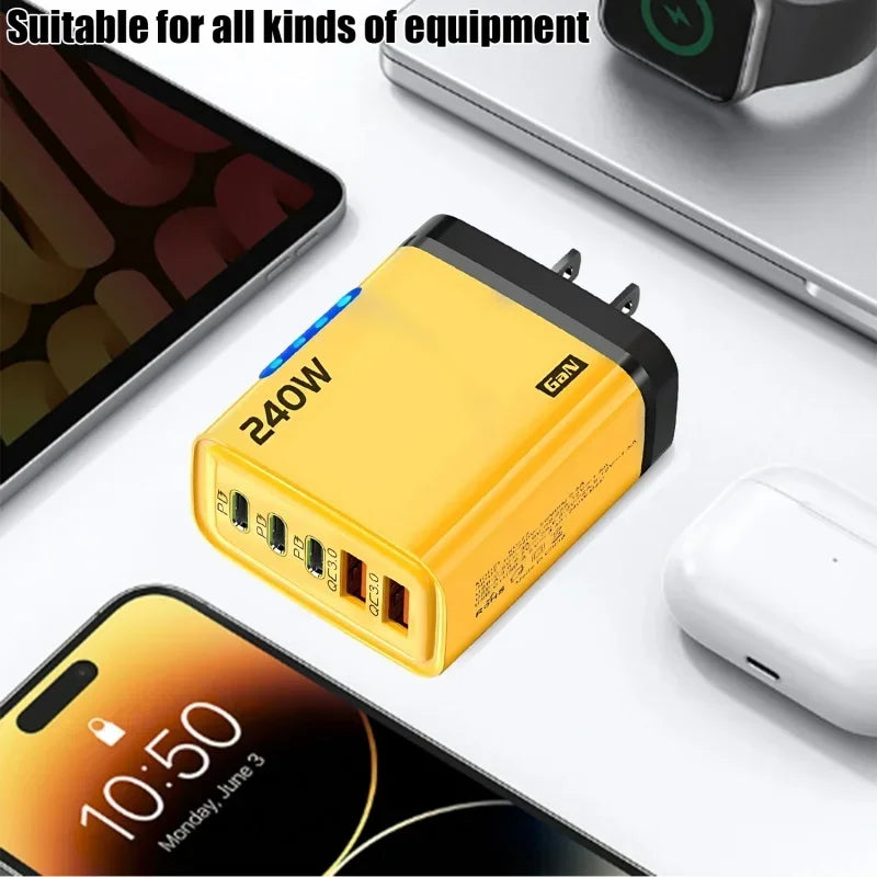 5 in 1 GaN Desktop Charger 240W Fast Charging Adapter 10A USB To TypeC Cable 3PD 2 USB Charger For IPhone 16 15pro Laptop 2026
