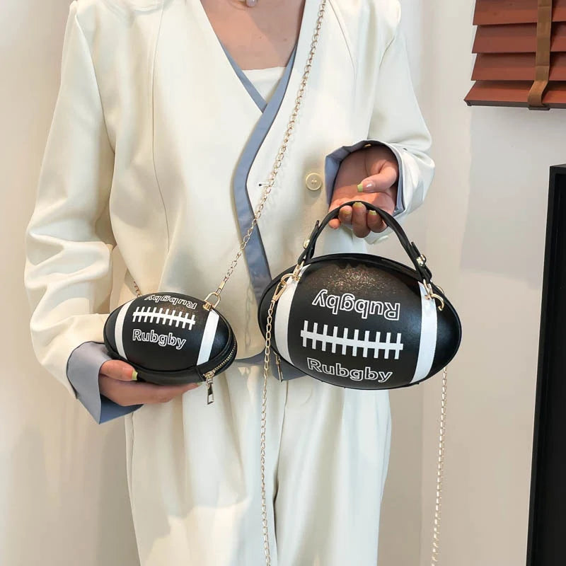 Women's American Rugby Style Crossbody Bag Fashion Large Letter Chain Ball Small Round Bags Daily Novelty Commuting Handbags